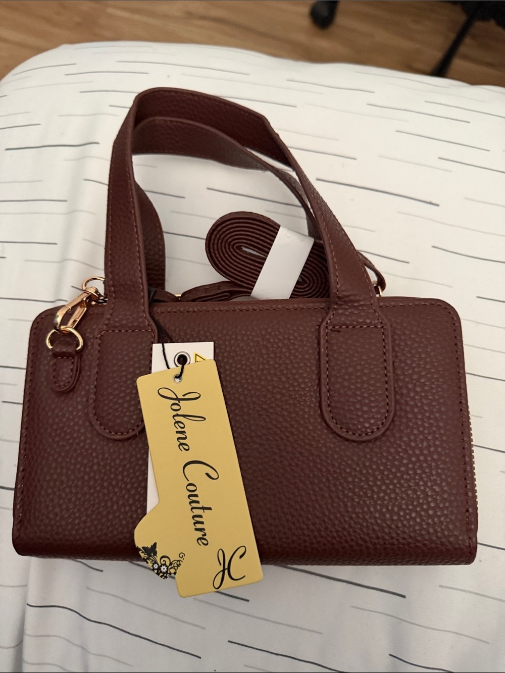 Brown Structured Leatherette Satchel